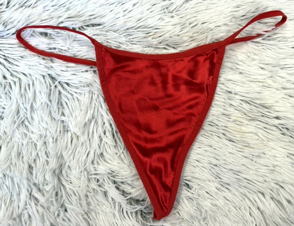 Women's Vintage 2000s Sexy Red Passion silky Satin V-String Thong Panty Med